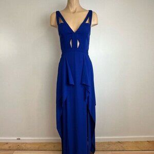 BCBG Maxazria Size 0 Blue Cutout Formal Wear Maxi Dress Gown Ruffled Swifty